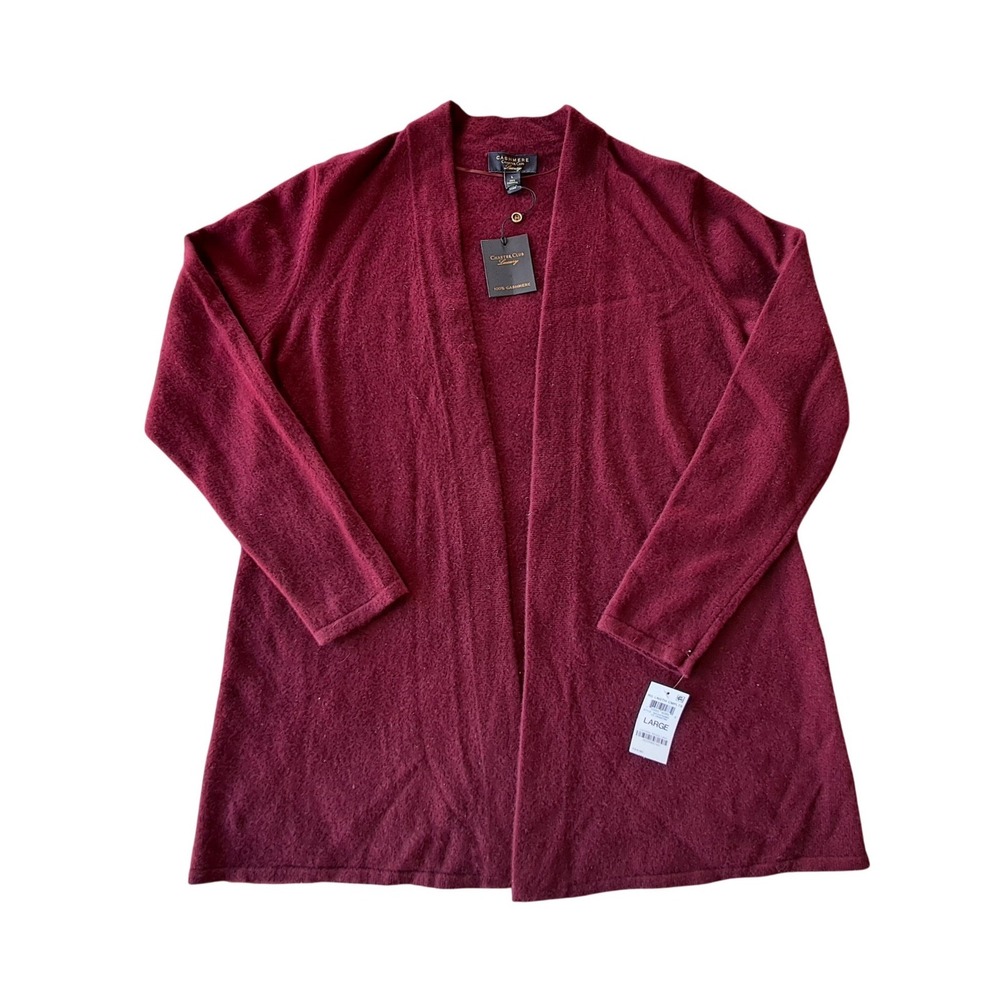 Charter Club Luxury 100%‎ Cashmere Cardigan Burgundy Open Front Large NWTAGS